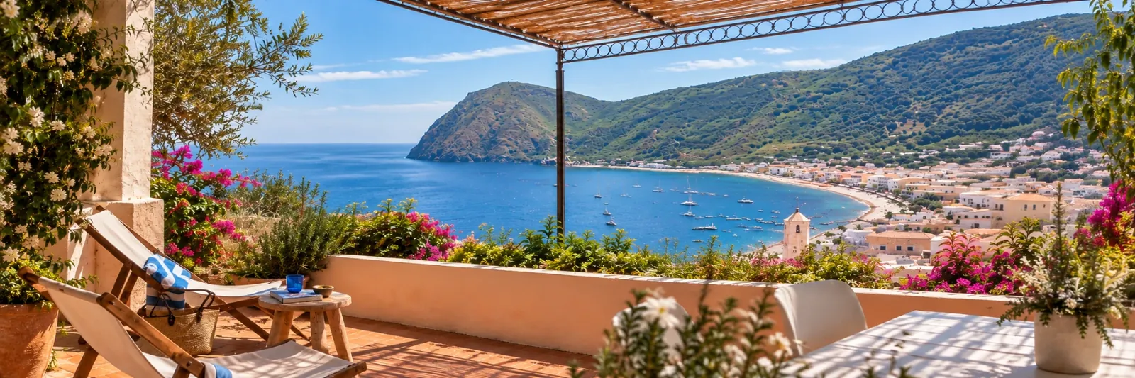 Vista panoramica dalla terrazza sulla baia di Canneto